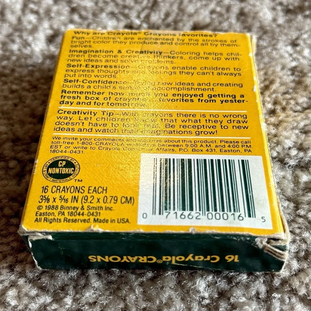 Crayola Crayon 16 Ct Box‎ 1988 Binney & Smith Vtg Used Pine Green HTF Retired